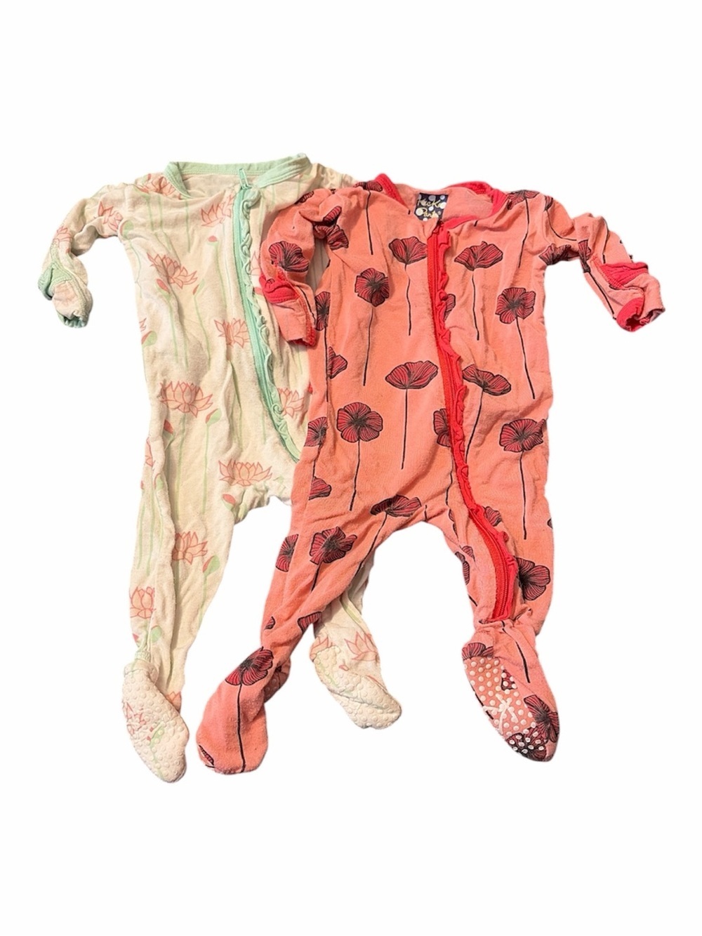 KicKee Pants Footie Bamboo Pajamas Bundle Lot of 2 Floral Zip Closure Ruffles